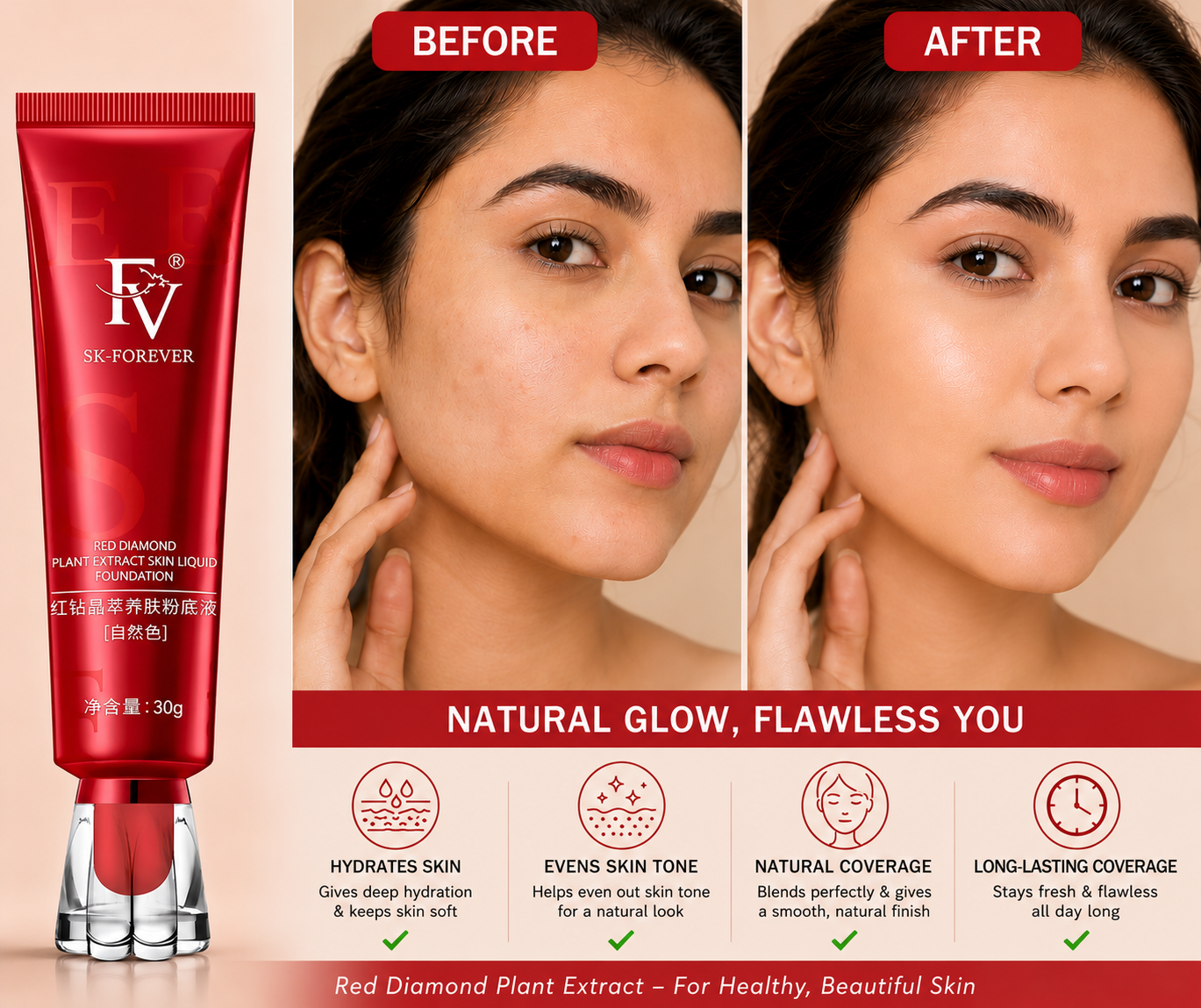 FV SK-FOREVER Red Diamond Liquid Foundation – Natural Coverage 30g